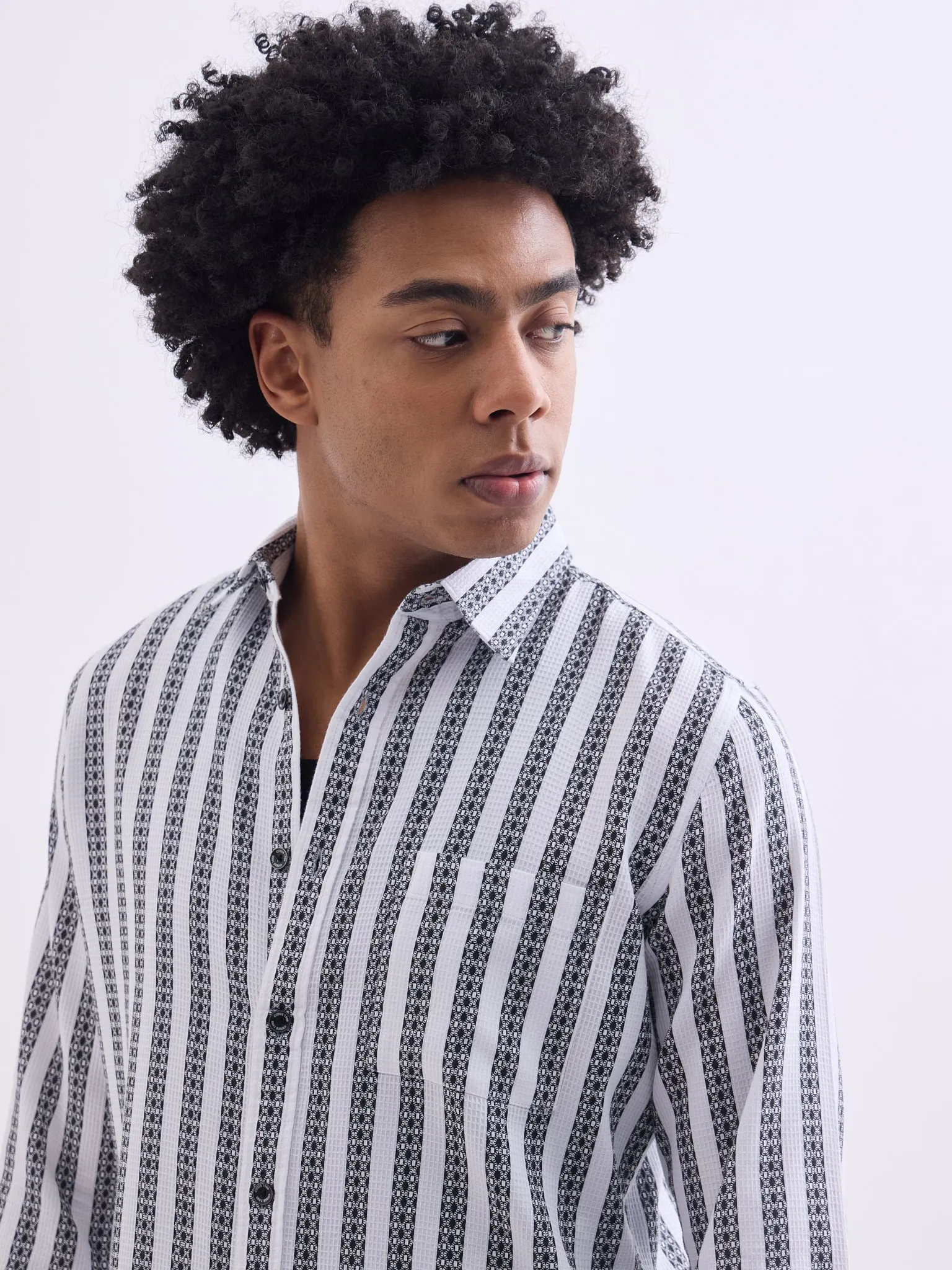 Black Striped Cotton Slim Fit Shirt