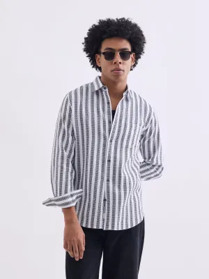 Black Striped Cotton Slim Fit Shirt
