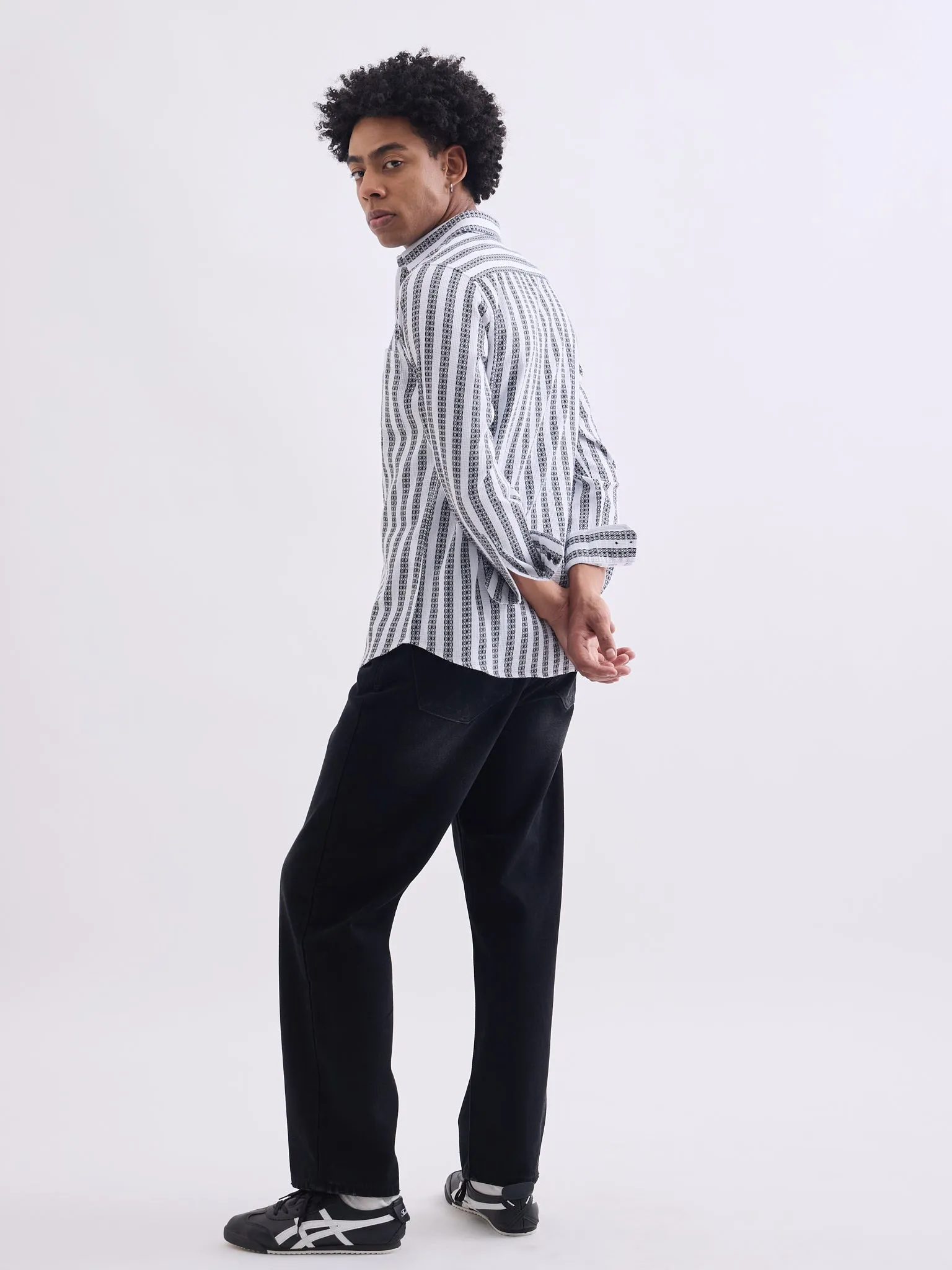 Black Striped Cotton Slim Fit Shirt
