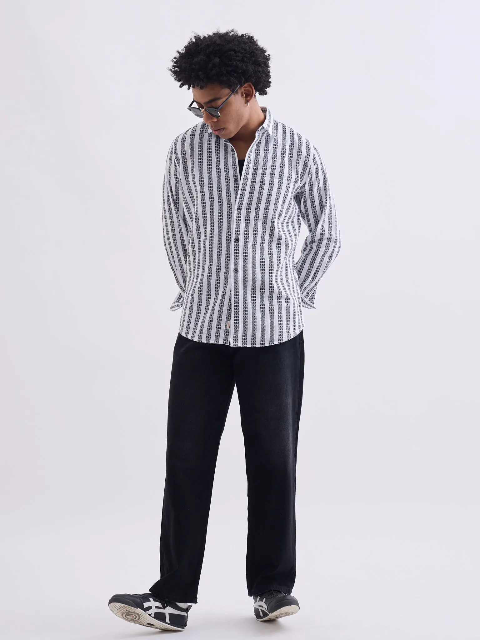 Black Striped Cotton Slim Fit Shirt