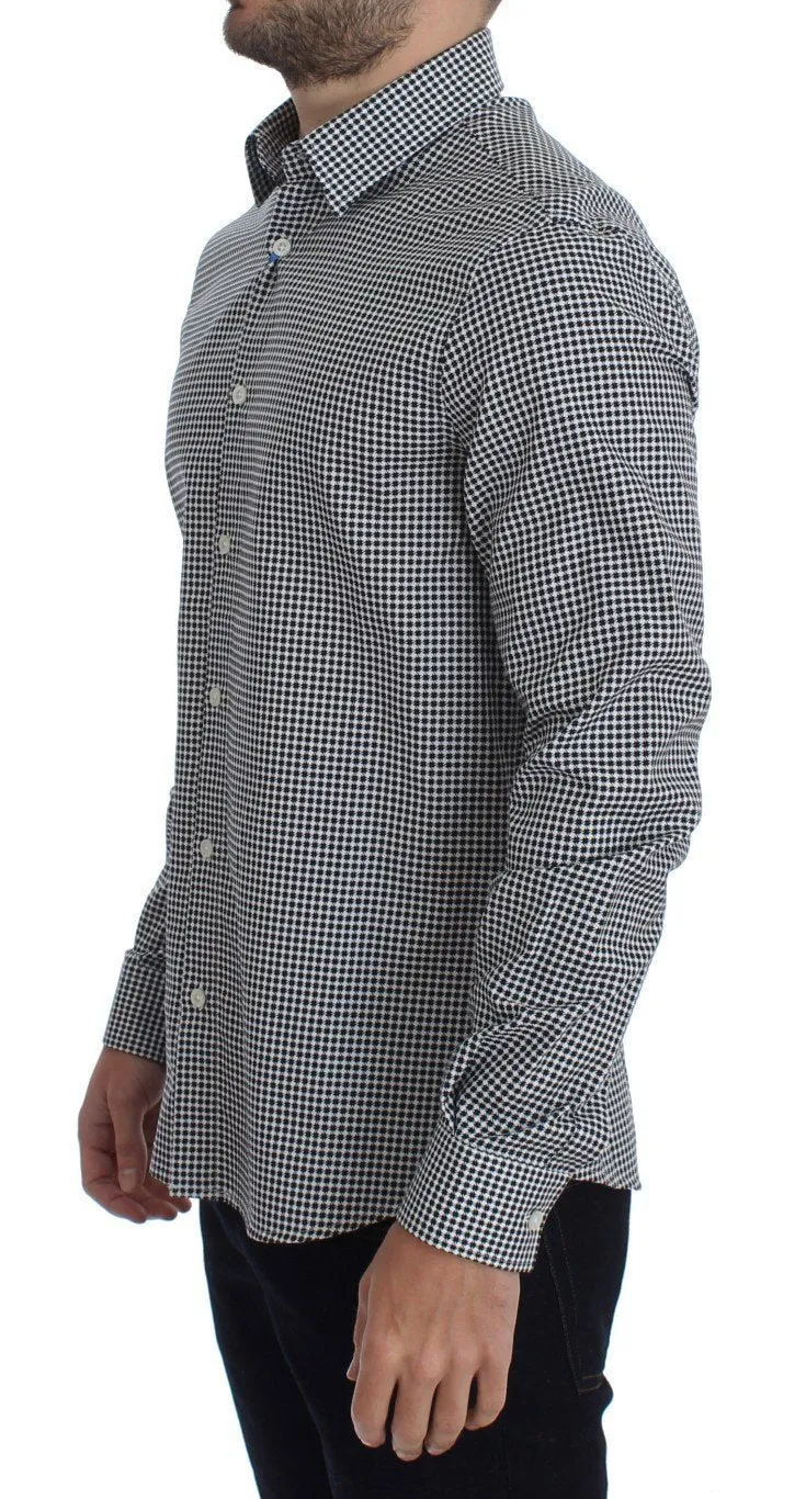 Black White Slim Fit Cotton Shirt