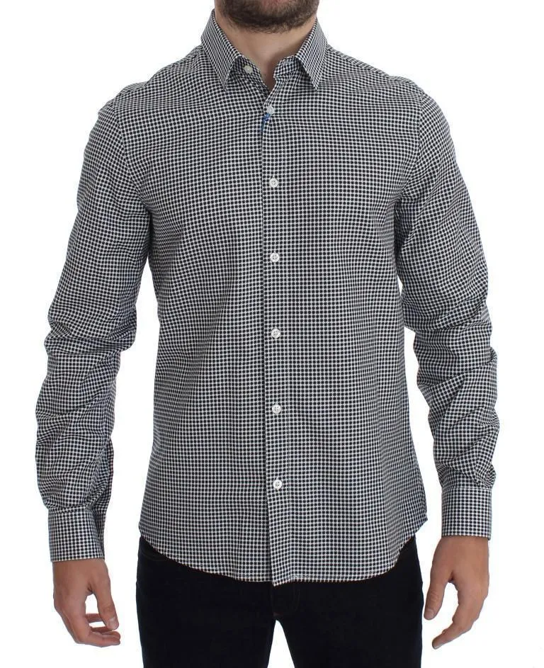 Black White Slim Fit Cotton Shirt