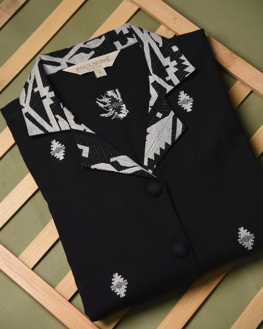Black With White Cotton Jamdaani Woven Ready-To-Wear A Line Kurta Set With Pant