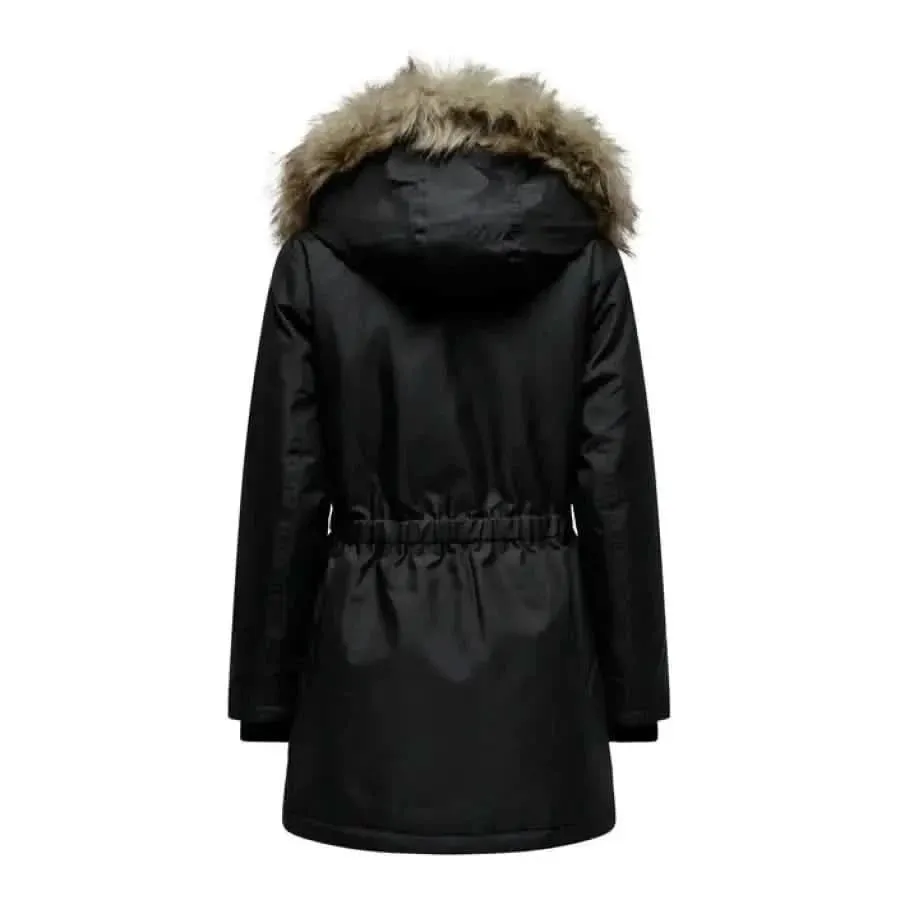 Black Women's Jacket with Hood and Front Pockets