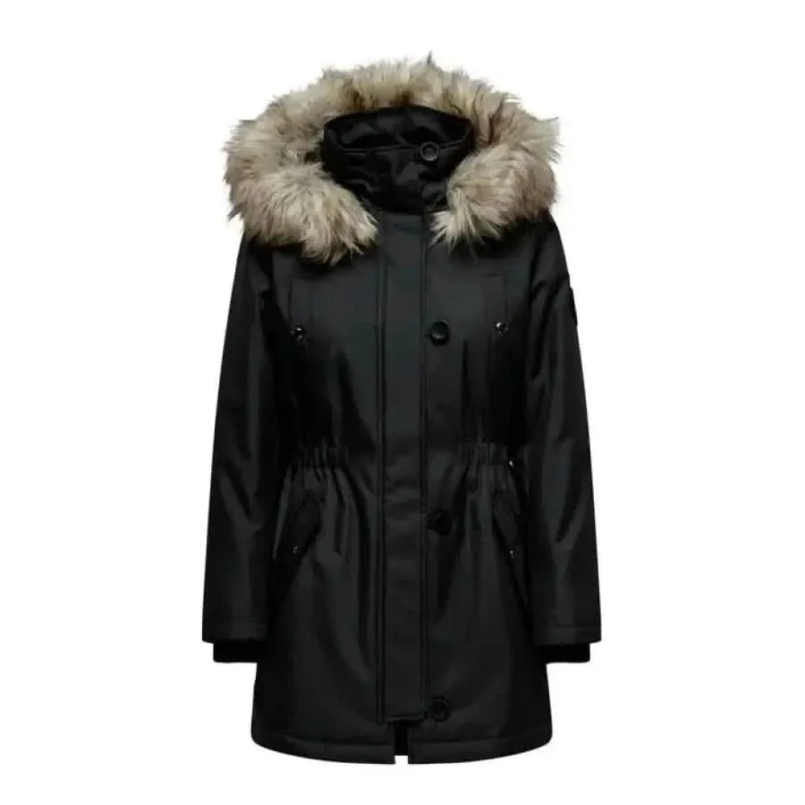 Black Women's Jacket with Hood and Front Pockets