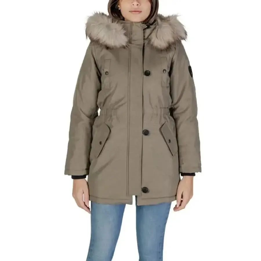 Black Women's Jacket with Hood and Front Pockets