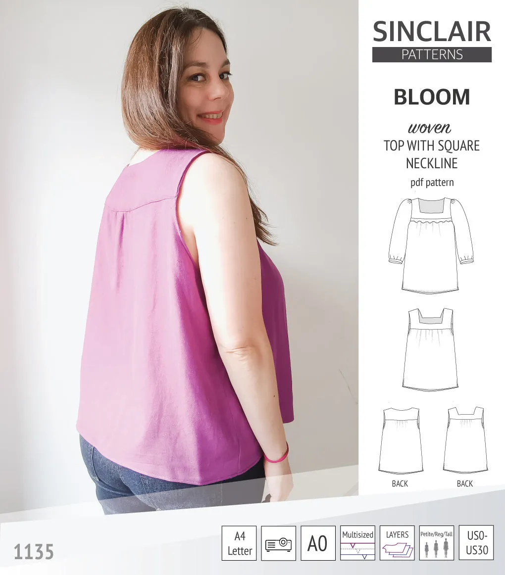 Bloom square neckline woven top with a split hem (PDF)