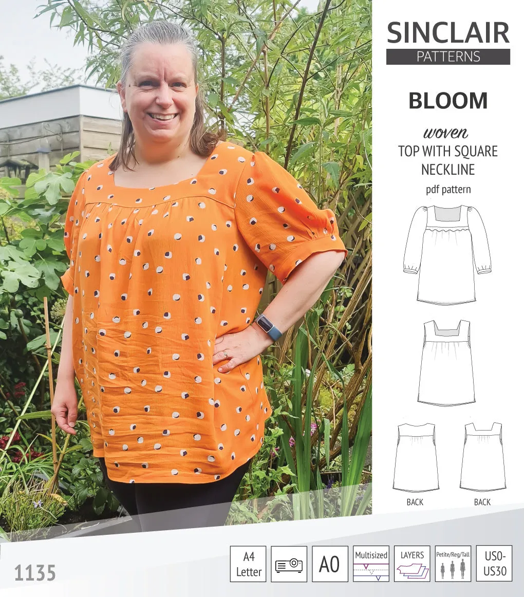 Bloom square neckline woven top with a split hem (PDF)