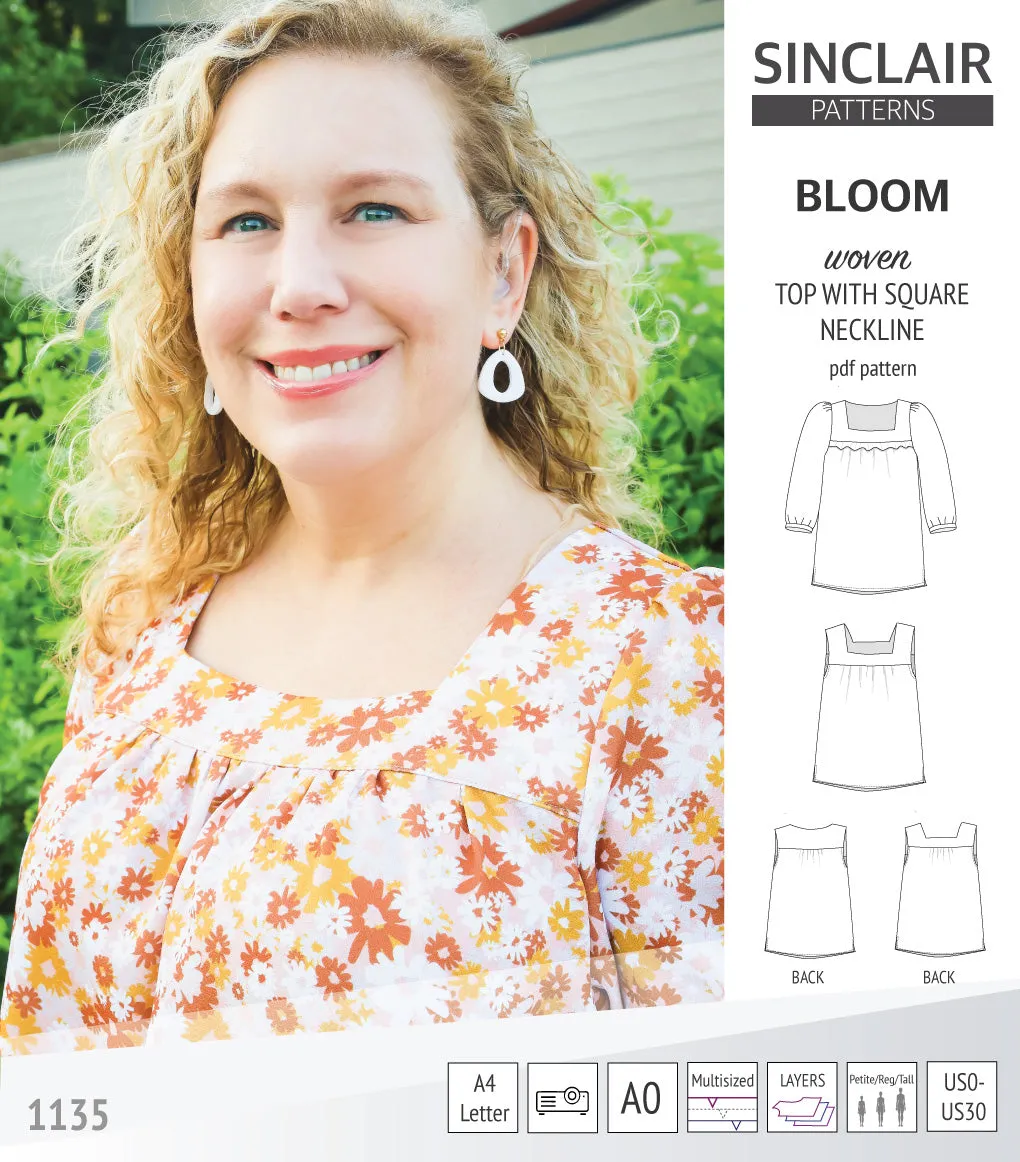 Bloom square neckline woven top with a split hem (PDF)