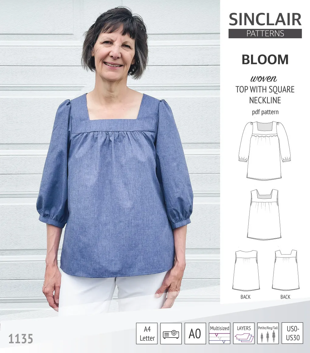 Bloom square neckline woven top with a split hem (PDF)