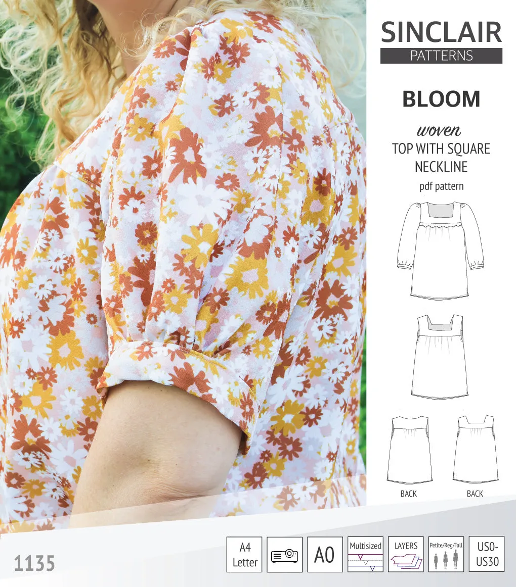 Bloom square neckline woven top with a split hem (PDF)