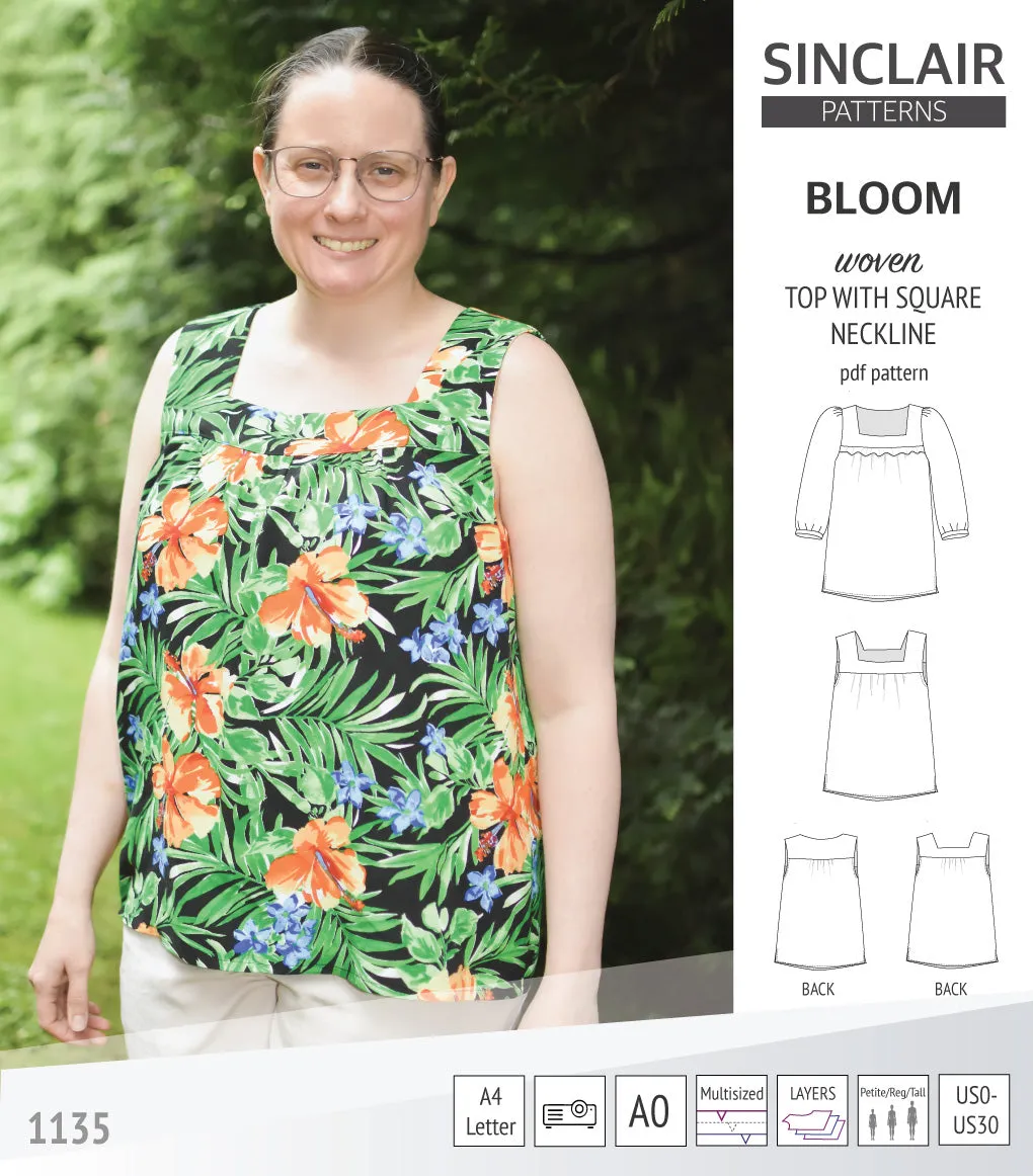 Bloom square neckline woven top with a split hem (PDF)