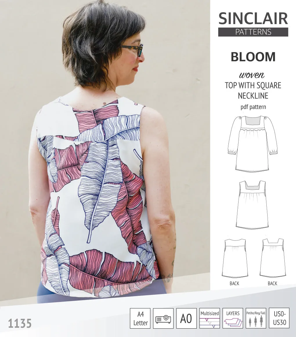 Bloom square neckline woven top with a split hem (PDF)