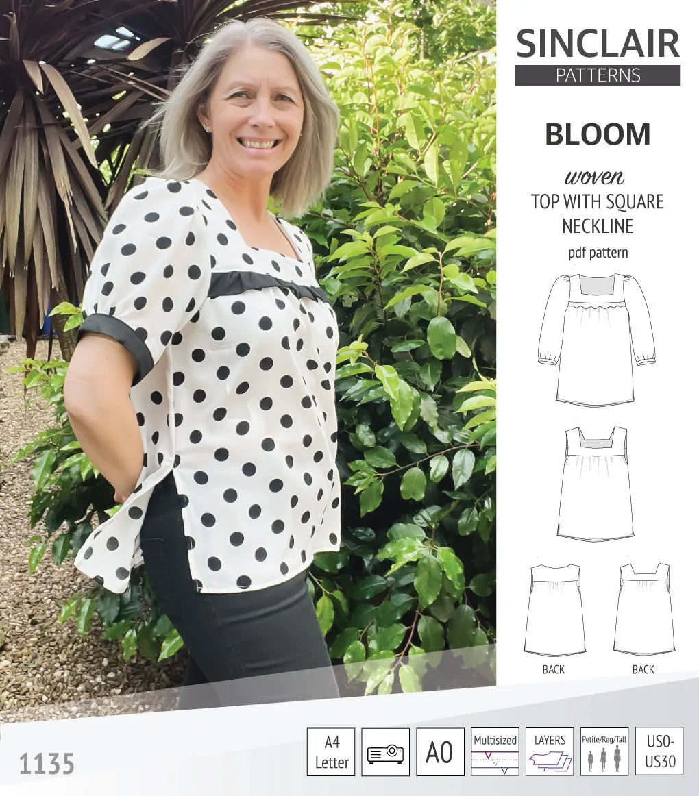 Bloom square neckline woven top with a split hem (PDF)