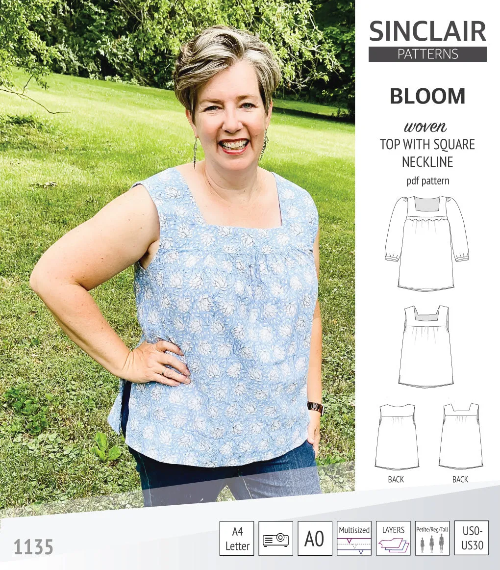 Bloom square neckline woven top with a split hem (PDF)