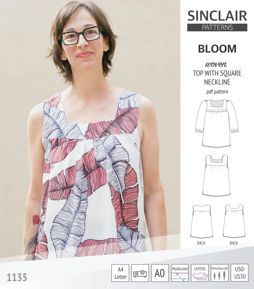 Bloom square neckline woven top with a split hem (PDF)