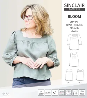 Bloom square neckline woven top with a split hem (PDF)