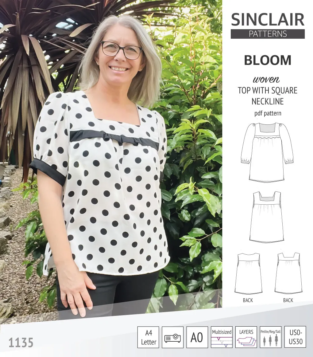 Bloom square neckline woven top with a split hem (PDF)