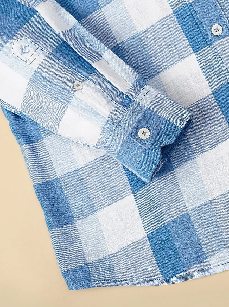 Blue Checked Slim Fit Casual Shirt | Greenfibre