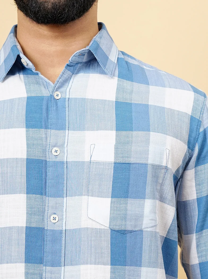 Blue Checked Slim Fit Casual Shirt | Greenfibre