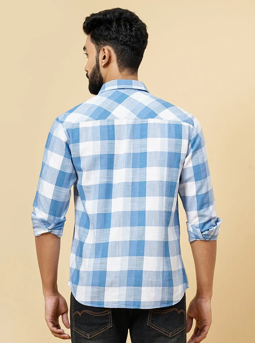Blue Checked Slim Fit Casual Shirt | Greenfibre