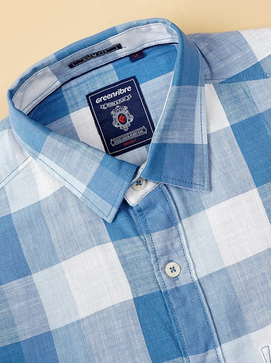 Blue Checked Slim Fit Casual Shirt | Greenfibre