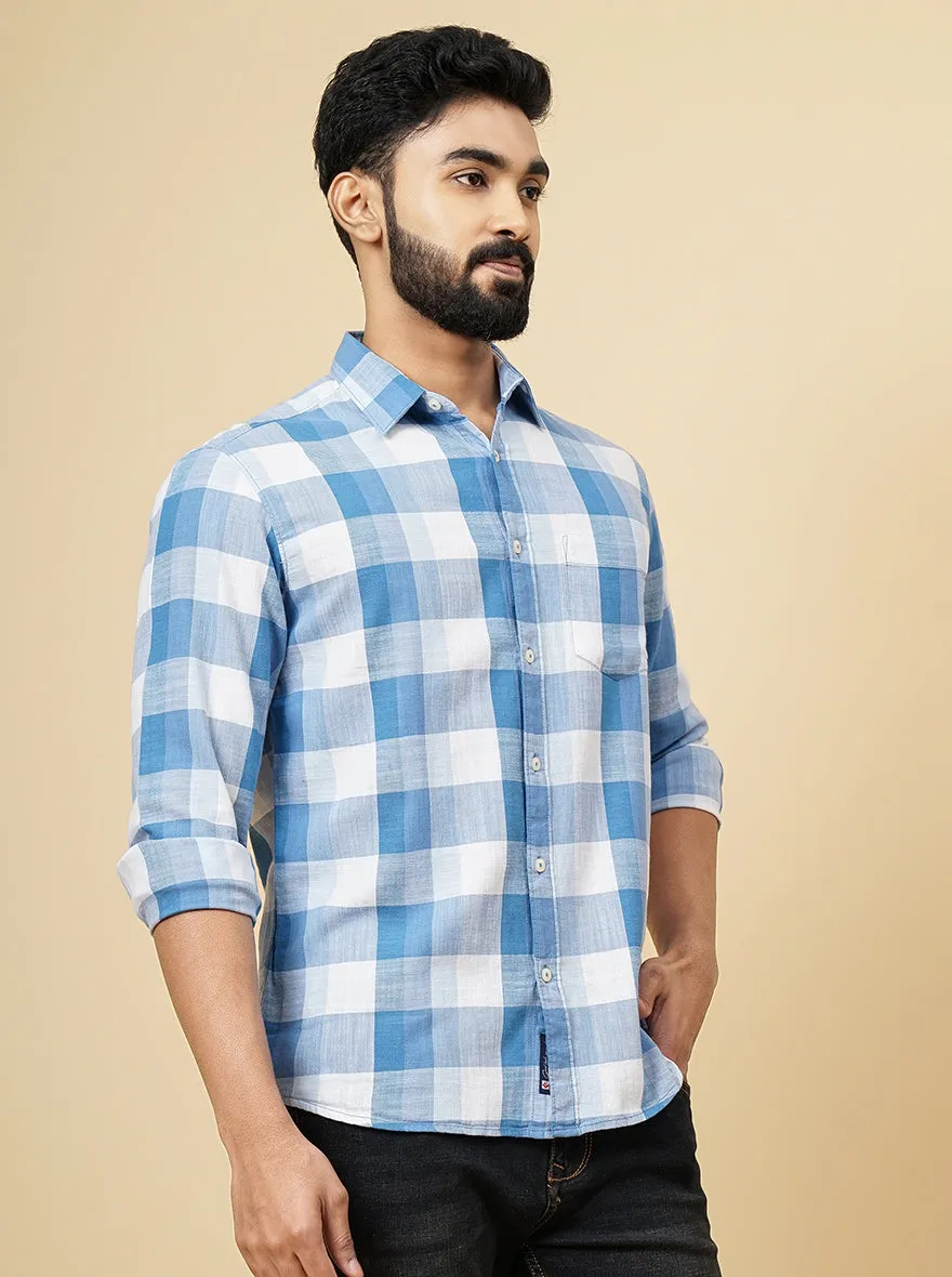 Blue Checked Slim Fit Casual Shirt | Greenfibre