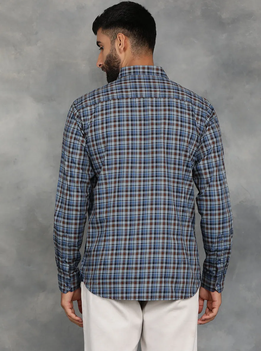 Blue Checked Slim Fit Casual Shirt | JadeBlue
