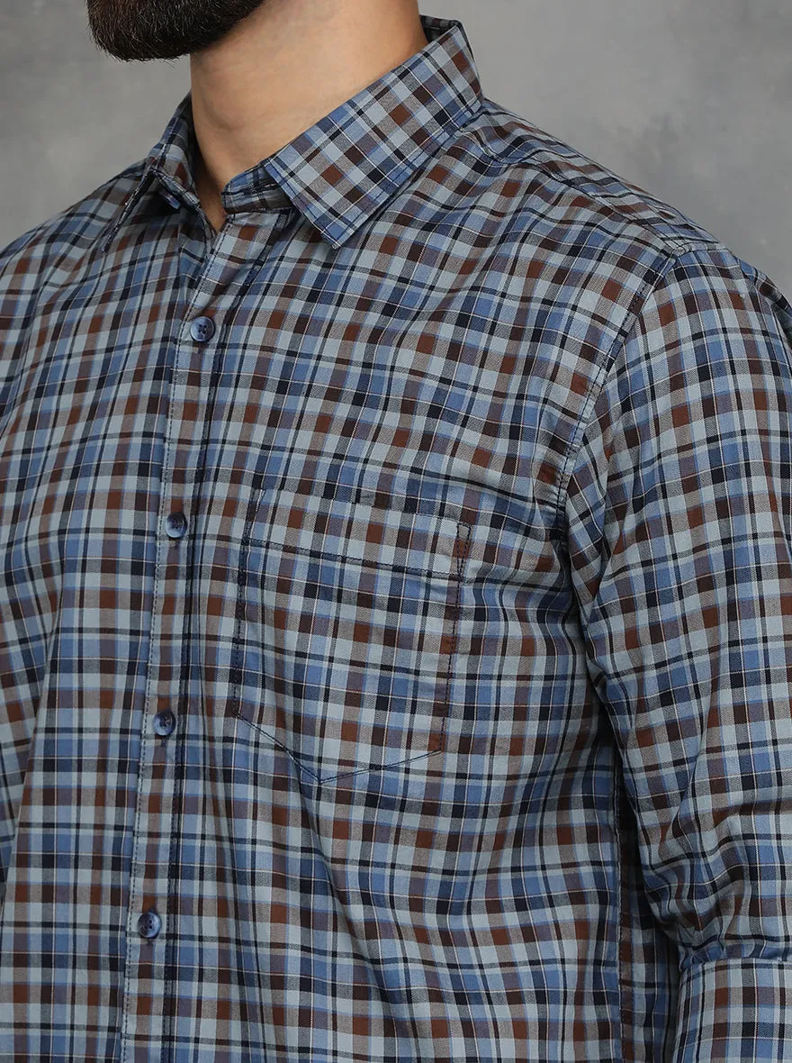 Blue Checked Slim Fit Casual Shirt | JadeBlue