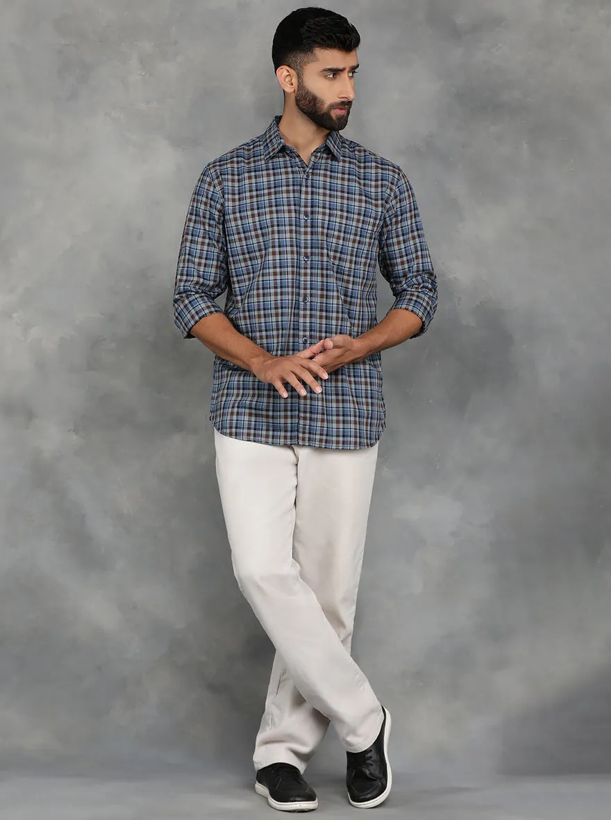 Blue Checked Slim Fit Casual Shirt | JadeBlue