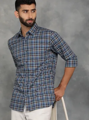 Blue Checked Slim Fit Casual Shirt | JadeBlue