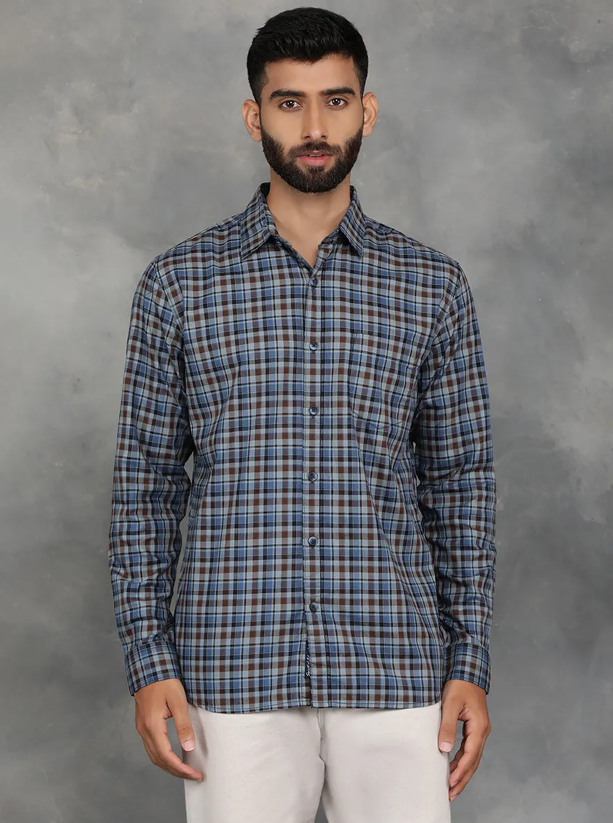 Blue Checked Slim Fit Casual Shirt | JadeBlue
