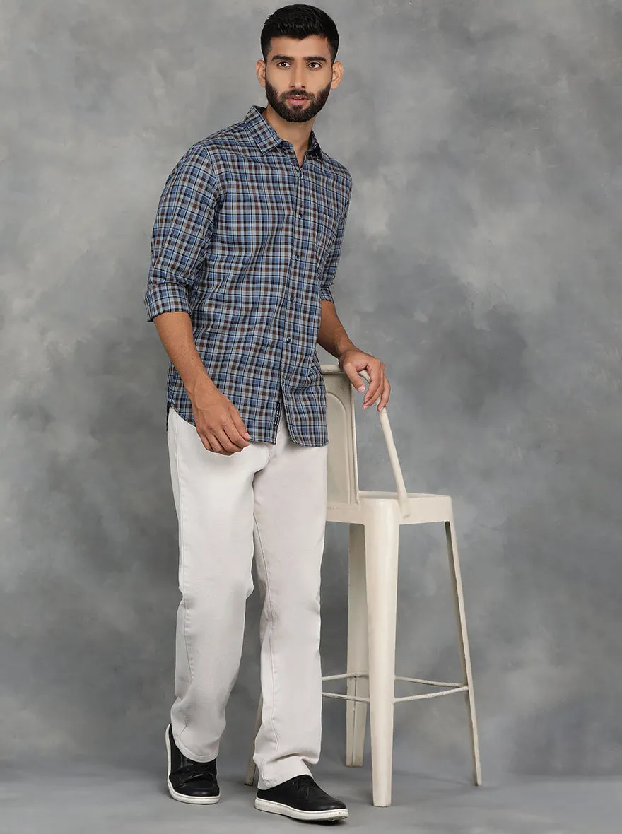 Blue Checked Slim Fit Casual Shirt | JadeBlue
