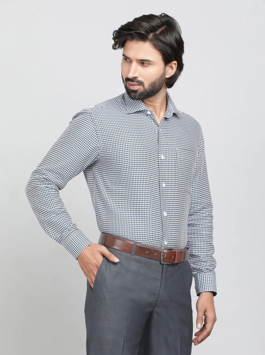 Blue Printed Slim Fit Formal Shirt | Metal