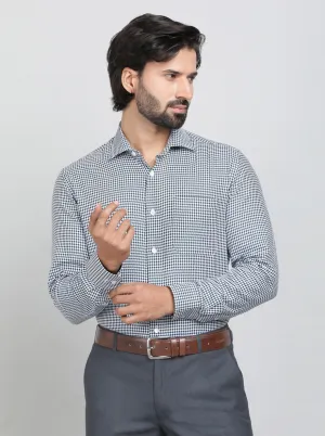 Blue Printed Slim Fit Formal Shirt | Metal