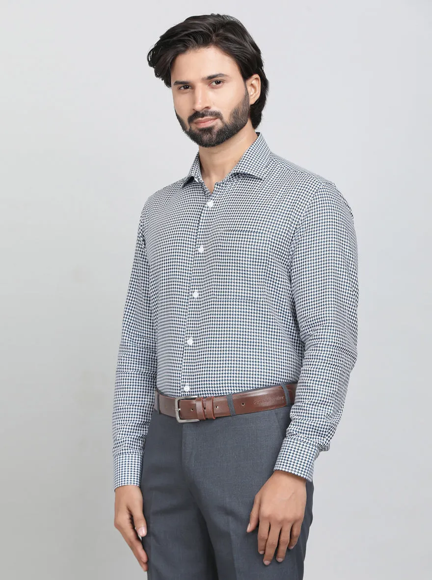 Blue Printed Slim Fit Formal Shirt | Metal