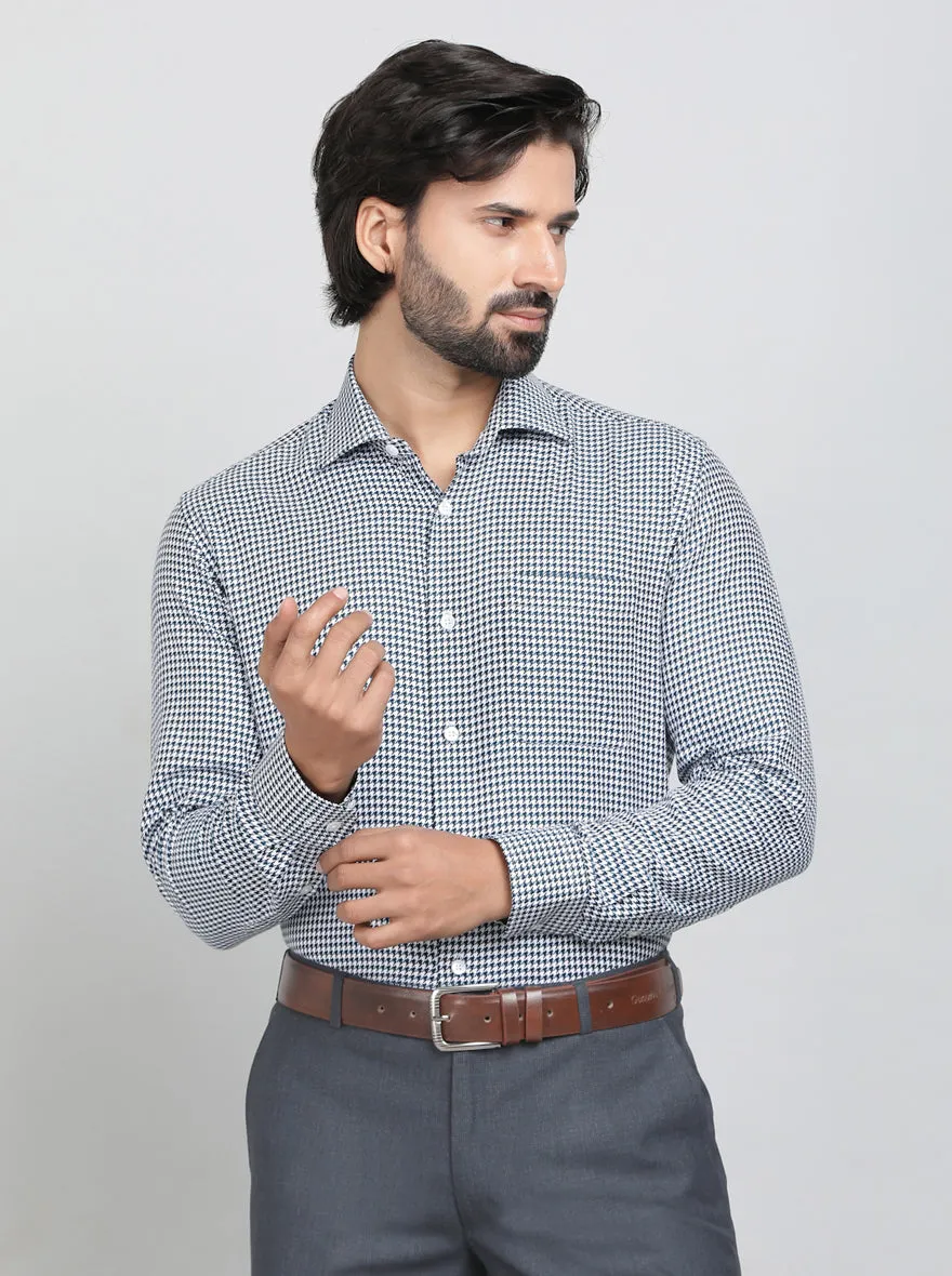 Blue Printed Slim Fit Formal Shirt | Metal
