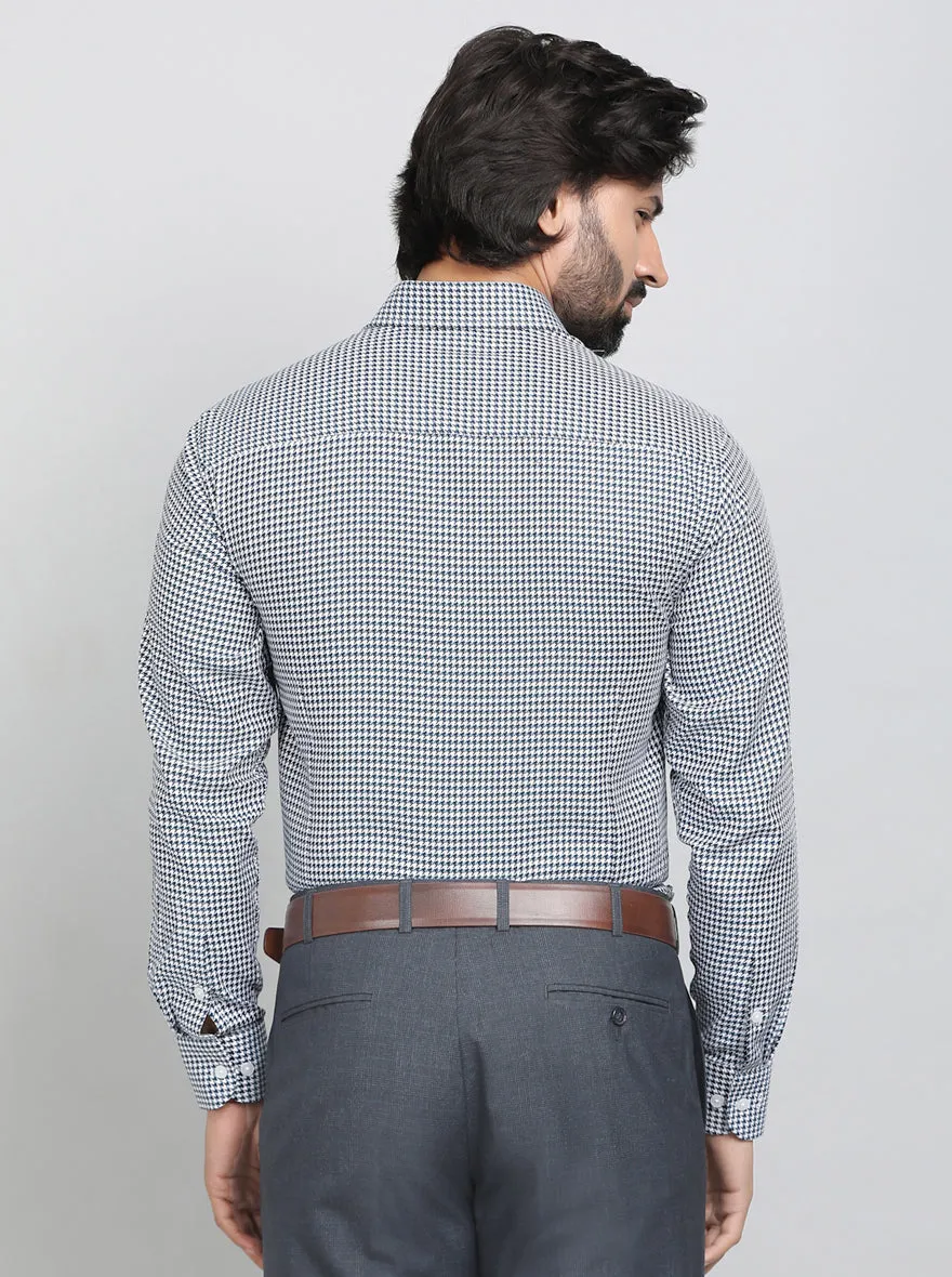 Blue Printed Slim Fit Formal Shirt | Metal