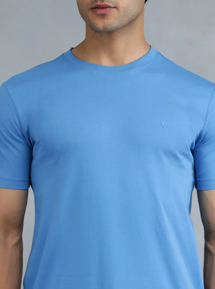Blue Solid Slim Fit T-Shirt | Greenfibre