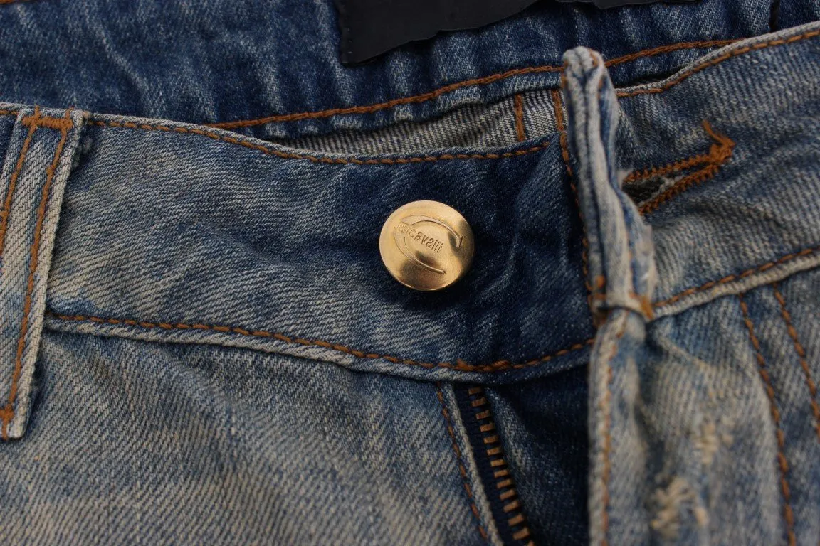 Blue Wash Torn Cotton Straight Fit Jeans