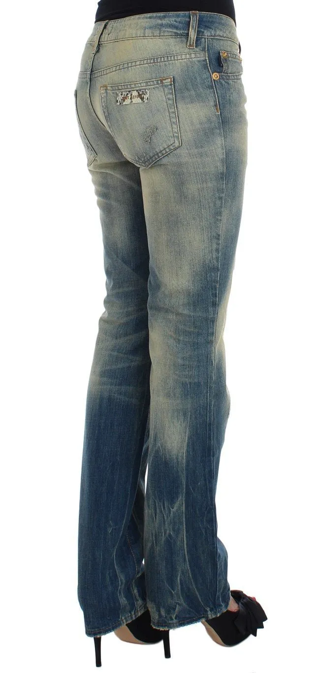 Blue Wash Torn Cotton Straight Fit Jeans