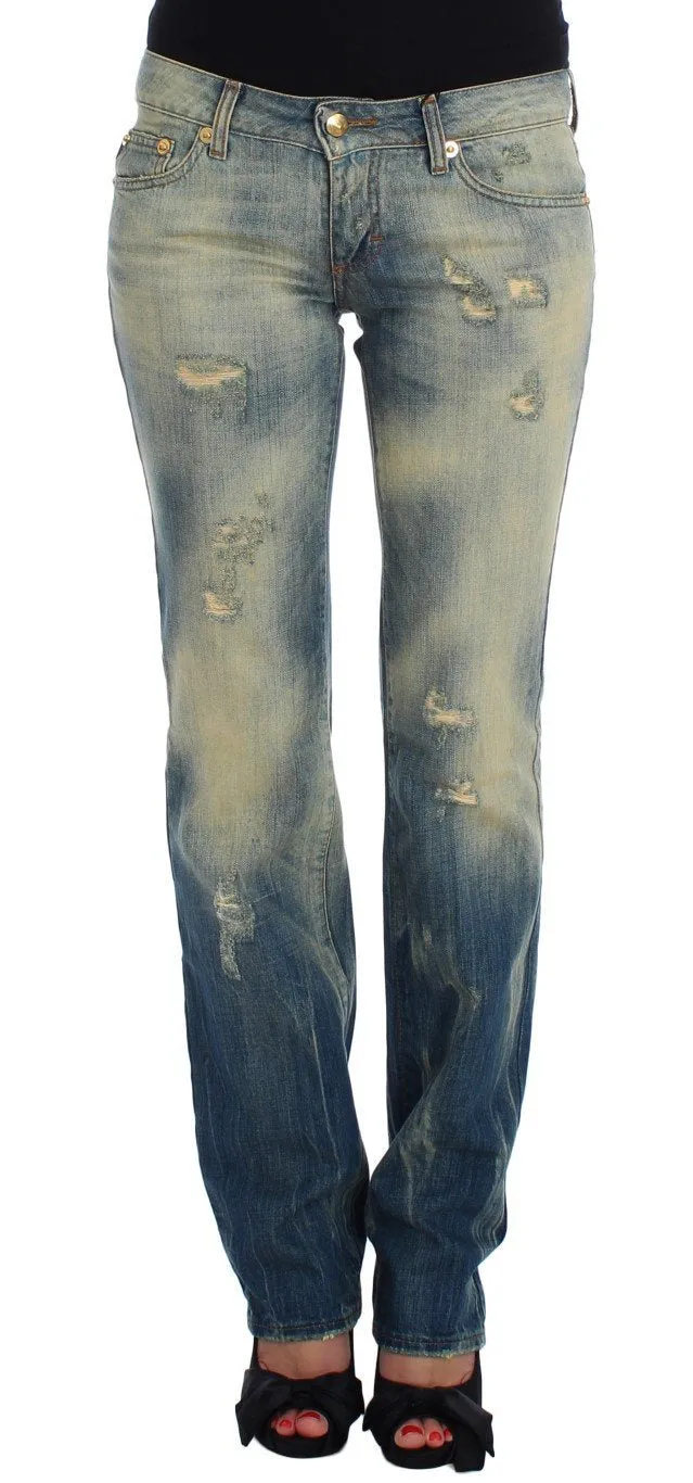 Blue Wash Torn Cotton Straight Fit Jeans