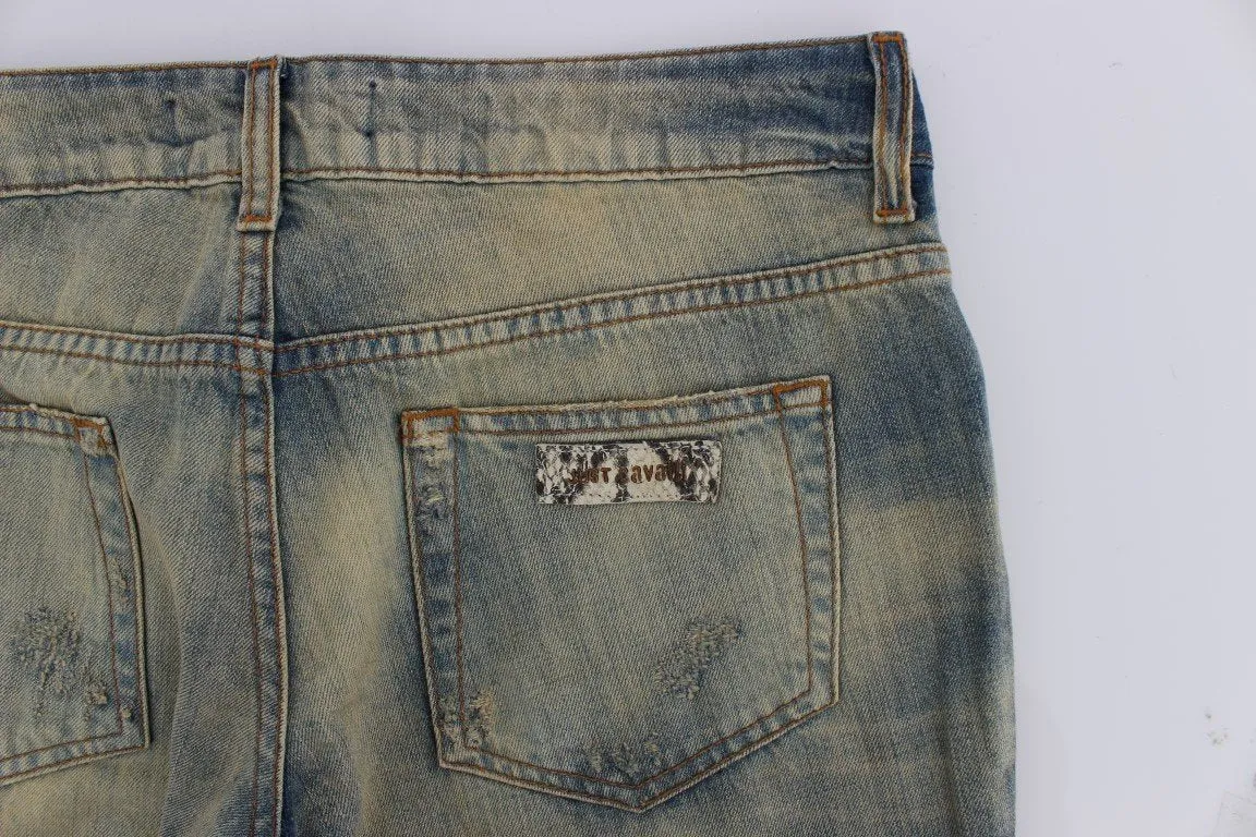 Blue Wash Torn Cotton Straight Fit Jeans
