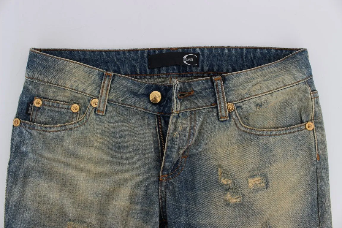 Blue Wash Torn Cotton Straight Fit Jeans