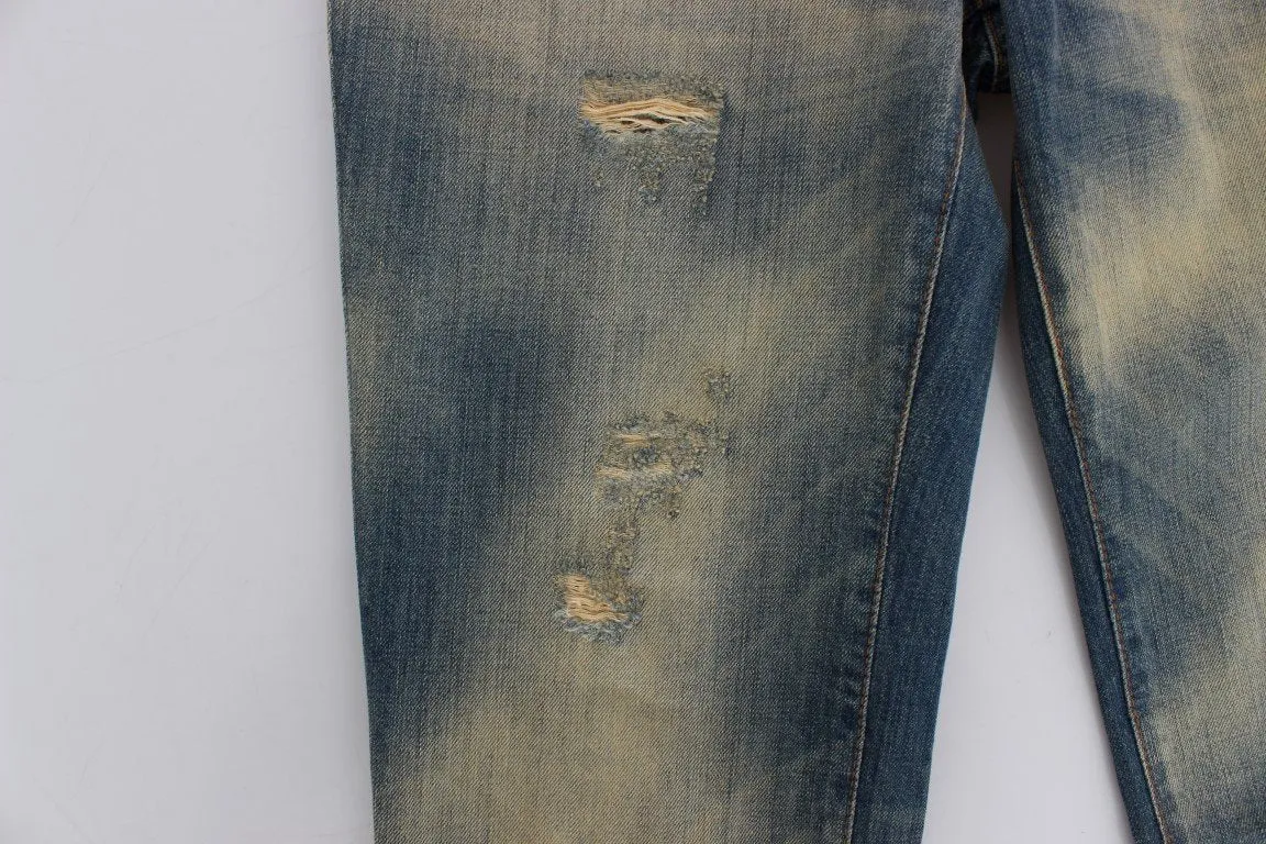 Blue Wash Torn Cotton Straight Fit Jeans