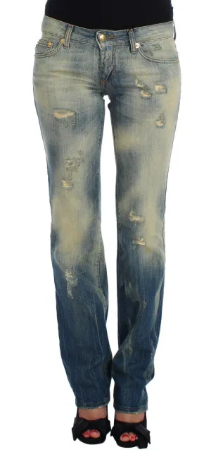 Blue Wash Torn Cotton Straight Fit Jeans