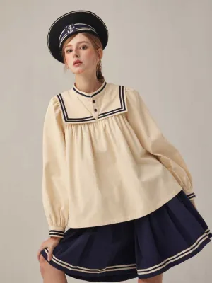 boyish loose beige stand collar shirt