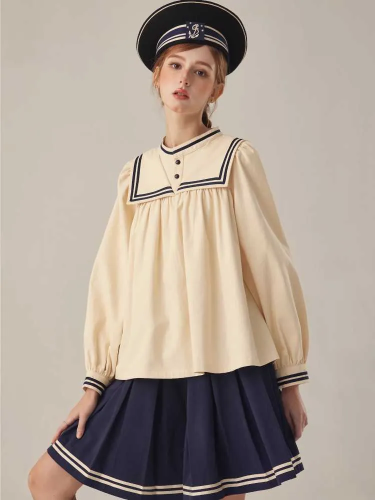 boyish loose beige stand collar shirt