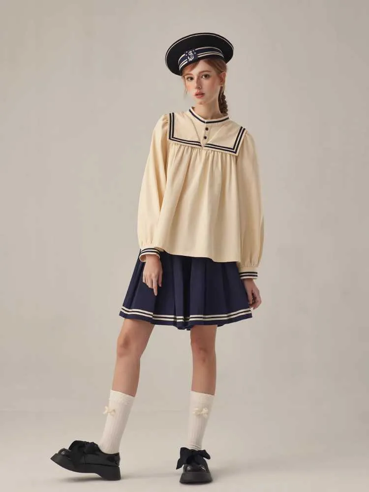 boyish loose beige stand collar shirt