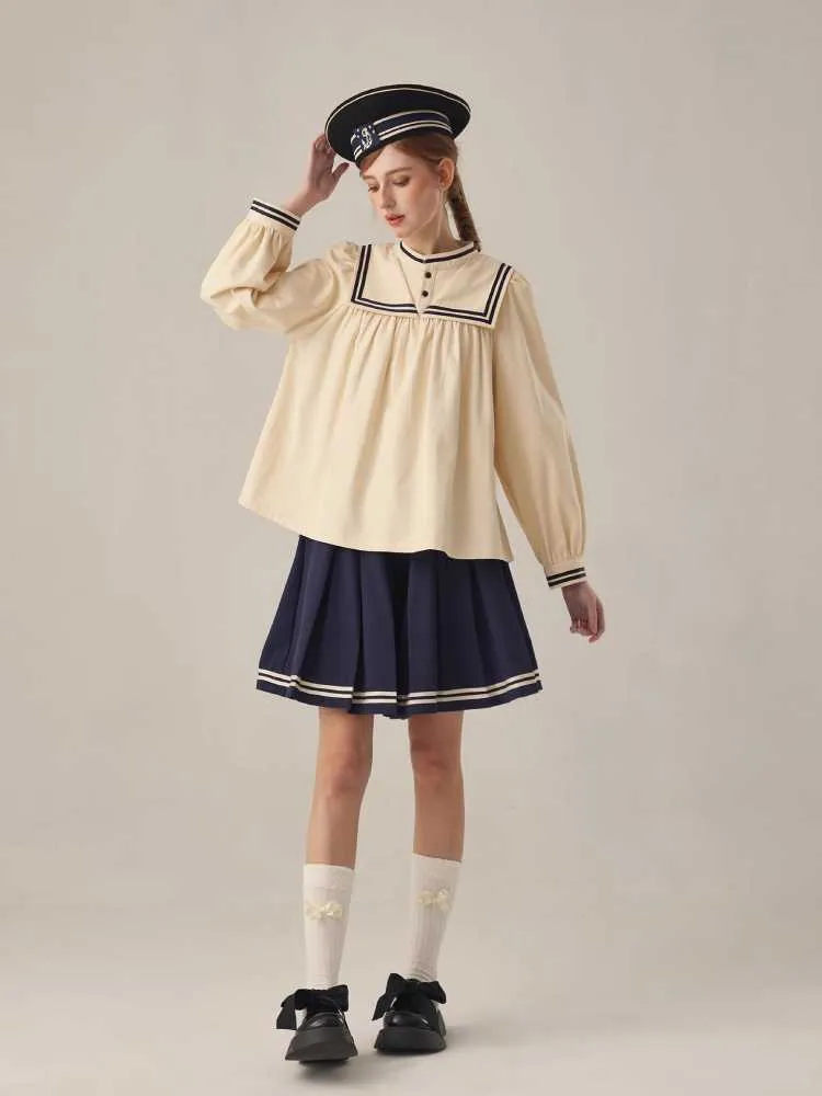boyish loose beige stand collar shirt